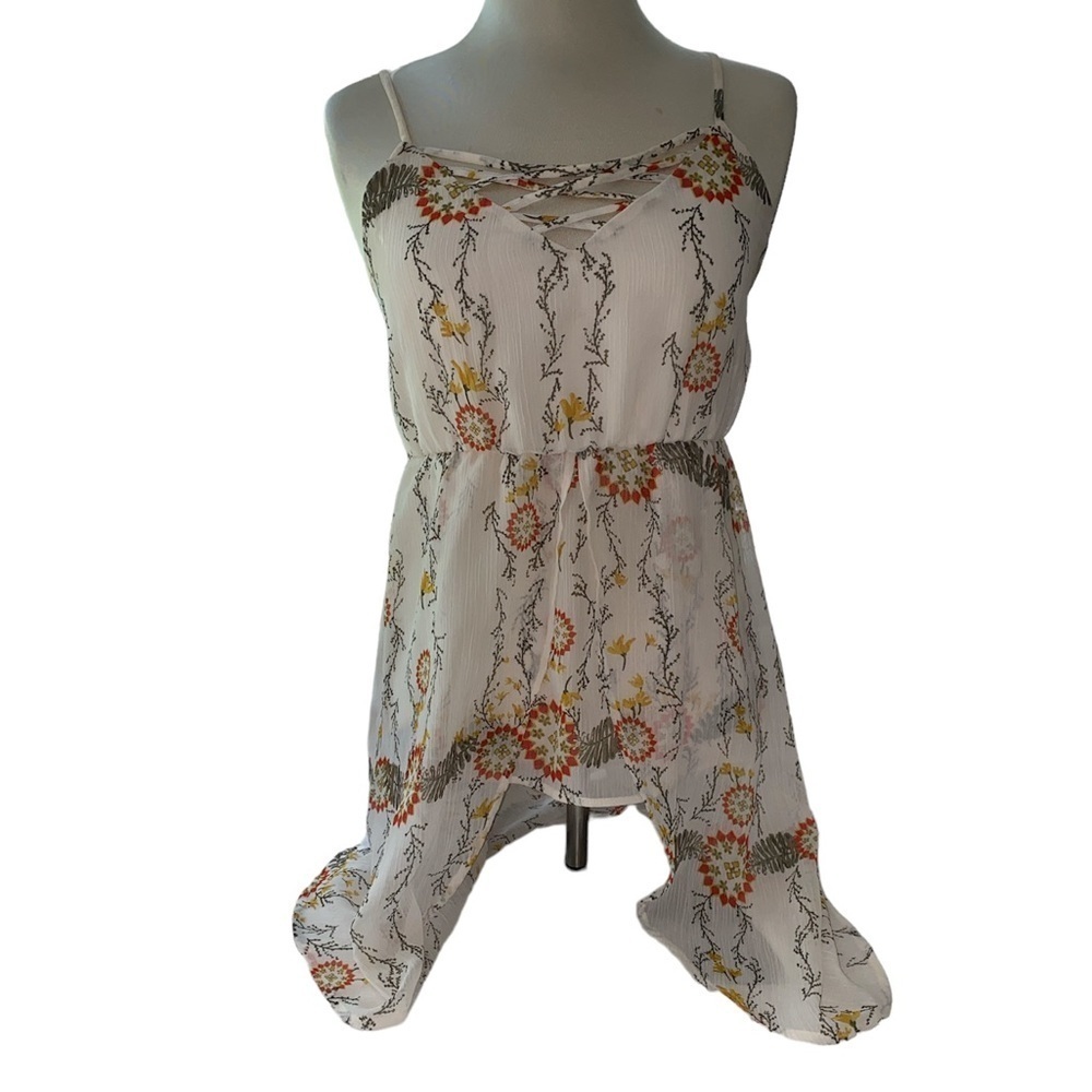 Maurice’s blouse high/low style flowy built in bra adj spaghetti strap Sz Medium